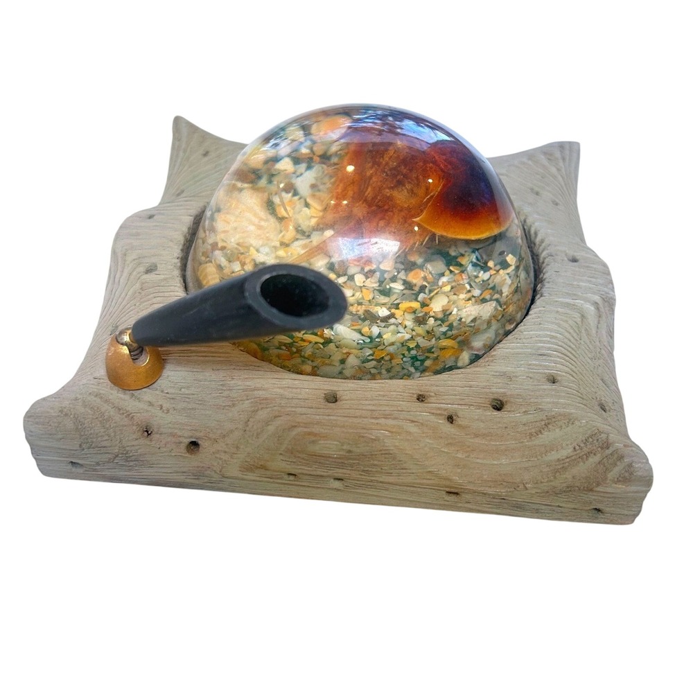 Vintage Fiddler on the Beach Horseshoe Crab Resin Paperweight Cedar Pen Holder - Picture 4 of 6